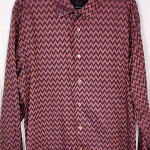 Luciano Visconti Black Brand Men's Zigzag Casual Shirt - Black and Burgandy XL